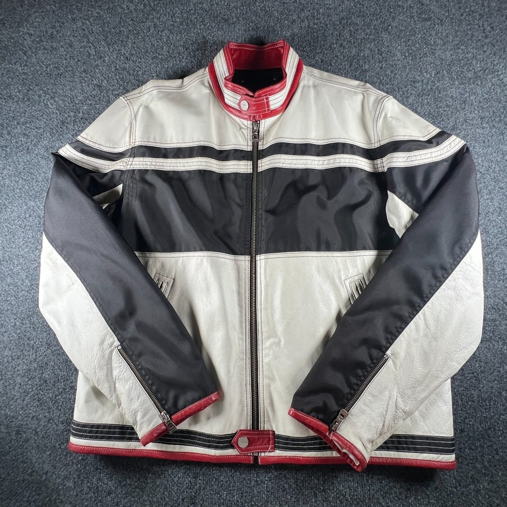 Vintage Wilson Leather M. Julian Biker Jacket Mens XL Multicolor Racing Full Zip